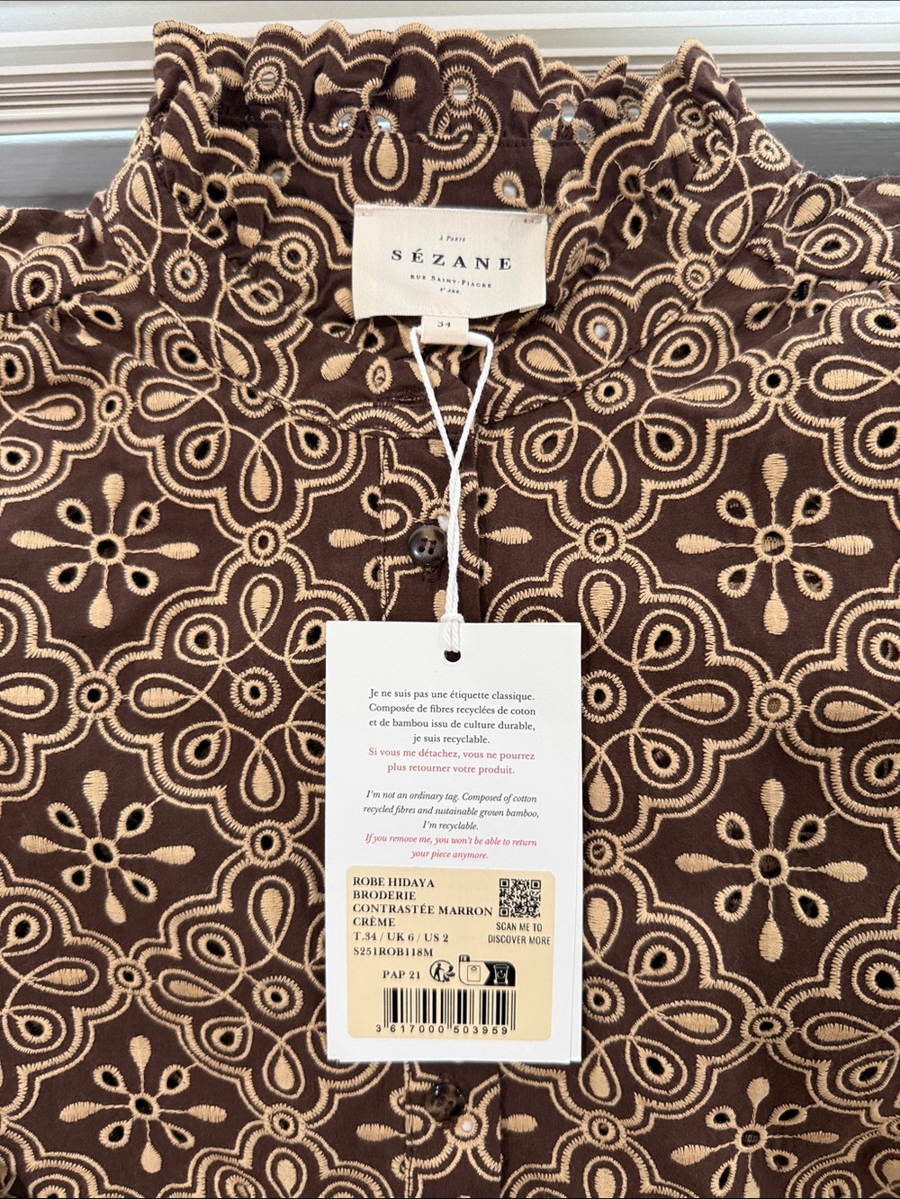 Sezane Hidaya Brown Patterned Mini Dress - Picture 4 of 5